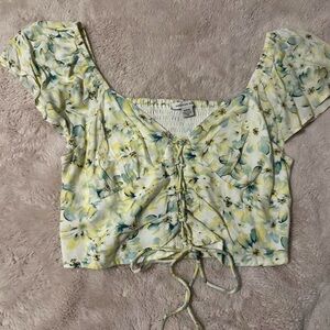 American Eagle Outfitters Yellow and Blue Floral Blouse